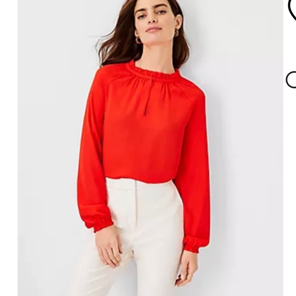 NWT Ann Taylor Women's Mixed Media Ruffle Split Neck Top - Picture 3 of 8